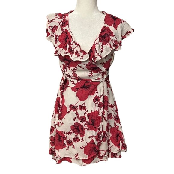 Free People Dresses & Skirts - Free People Women's Wrap Dress Floral Ruffle Size Small Rayon Viscose